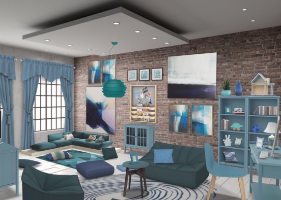 living room (shades of blue) Design Rendering