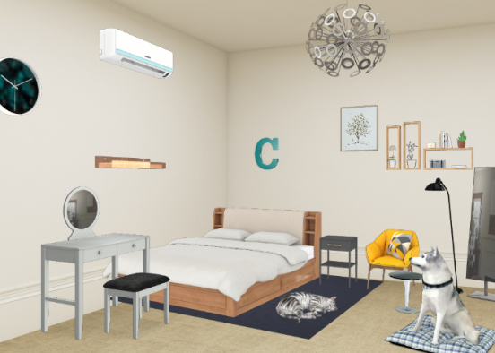Bedroom with dog and cat Design Rendering