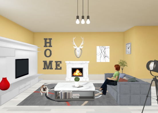 Fun living room with multiple colors.  Design Rendering