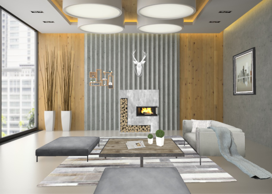 Grey and beige living room  Design Rendering