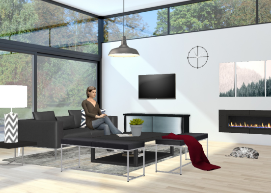 Black,white,and grey living room. Design Rendering