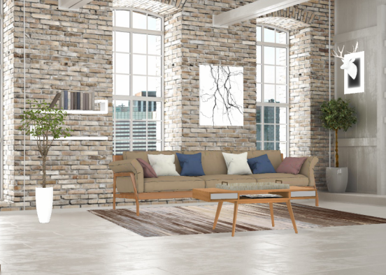 Cute multi colored modern living room. Design Rendering
