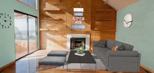 Fun maple wooden green wall room.