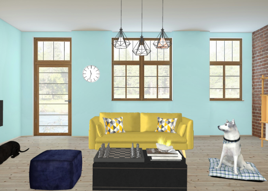 The fun colorful living room that almost matches the vintage - ish dining room Design Rendering