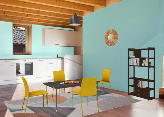 Fun colorful vintage - dining room and kitchen. Design Rendering