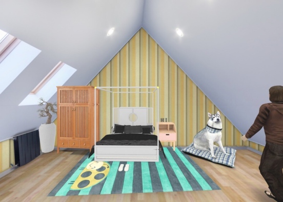 a bedroom with a dog and human Design Rendering