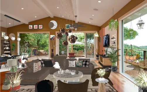 Casa en el bosque con balcones 