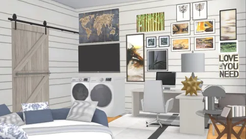 Artistic and stylish laundry room w. office and hangout