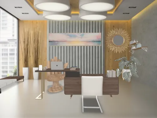 wood tones corner office 