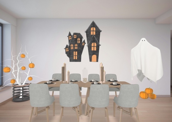 dinning room decorated for Halloween  Design Rendering