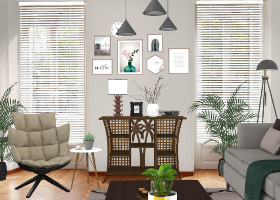 Living Room midcentury modern Design Rendering