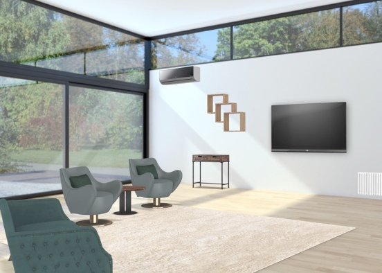 Diseño de sala de estar con cristales muy grandes Design Rendering