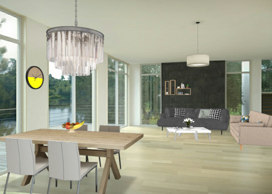 Dining room + Living room  Design Rendering