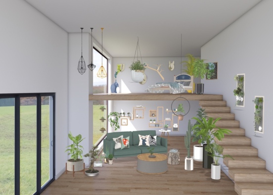Urban Jungle Living Room Design Rendering