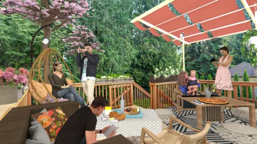 Happy family with natural woods