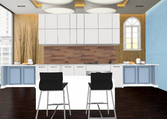 This is a modern kitchen for a modern apartment! I love the bar stools that match the interior of the entire kitchen! The city view is visible from every angle of the kitchen and let's a lot of natural light brighten up the place! Design Rendering