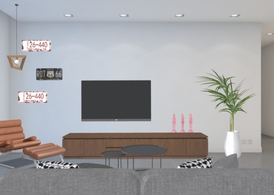 modern wood and grey living room Design Rendering