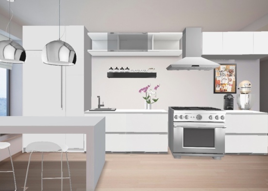 grey and pink kitchen. PT: 3 Design Rendering