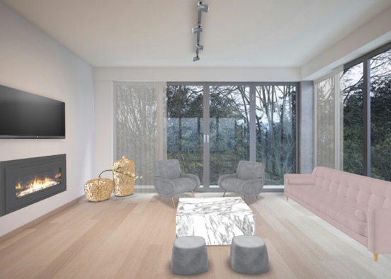 grey and pink living room. PT 1 Design Rendering