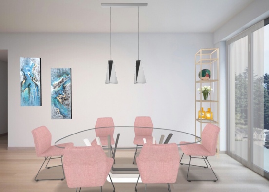 grey and pink daining room. PT 2 Design Rendering