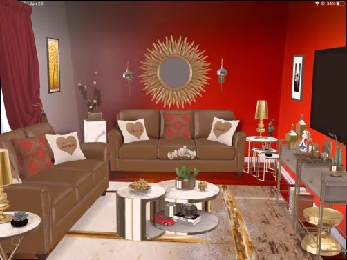 beautiful red and gold living room 