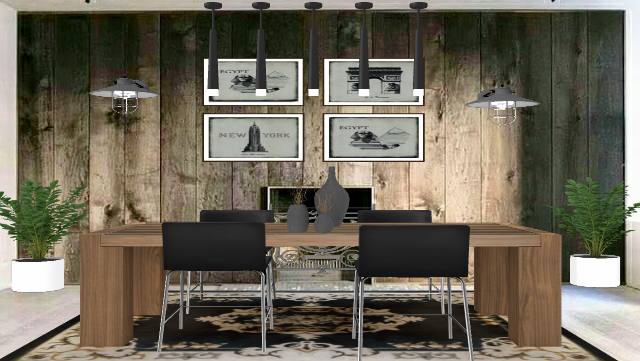 Modern Chalet Style Dinning Room.  Design Rendering