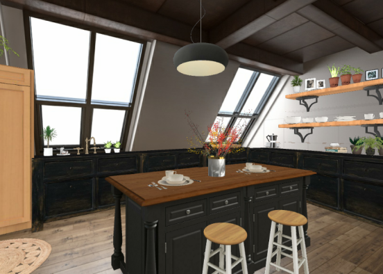 Black & Wood Modern Kitchen  Design Rendering