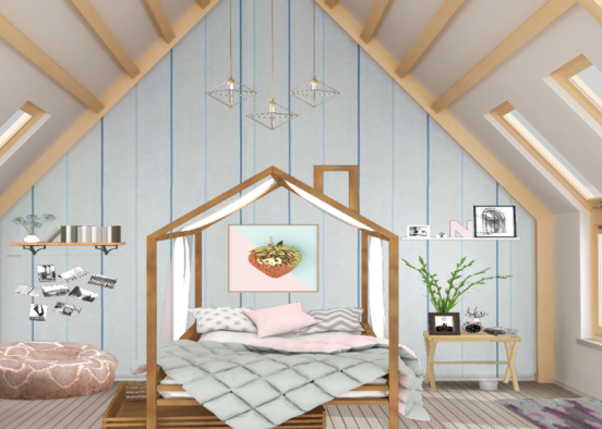 Soft Pink Teenage Girl Bedroom  Design Rendering