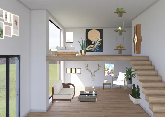 simple cozy loft succulent themed Design Rendering