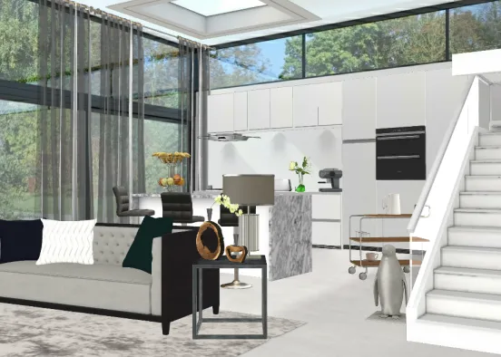 Living area and a beautiful  kitchen Design Rendering