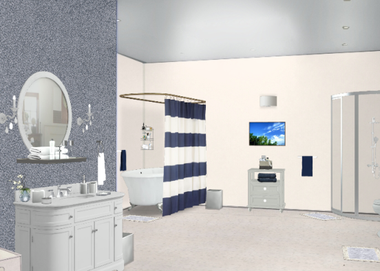Blue Bathroom  Design Rendering