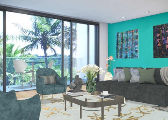 the tropical living room  Design Rendering