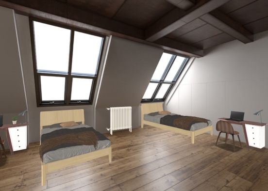 Brown, Grey, and White Dorm Design Rendering
