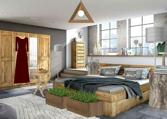 Wood bedroom Design Rendering
