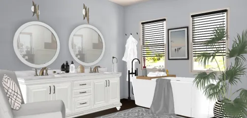 Grey white and blush bathroom 