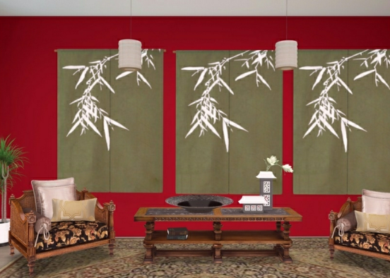 Asian living room Design Rendering