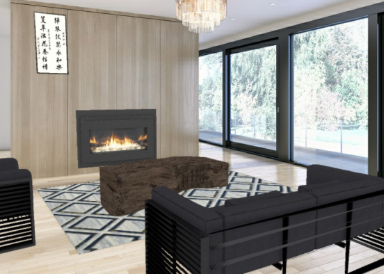 Modern Asian/Chinese living room Design Rendering