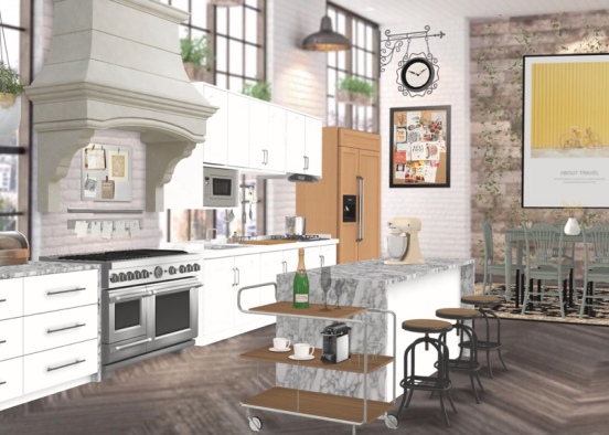 industrial kitchen and dining  Design Rendering