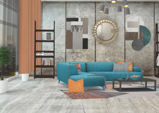 Geometric Living Room Design Rendering