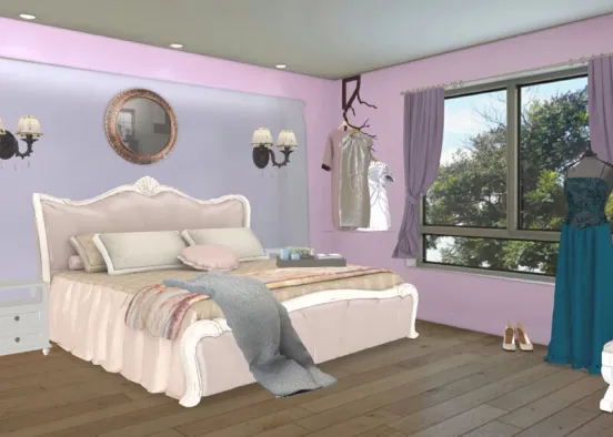 Zen Purple bedroom Design Rendering
