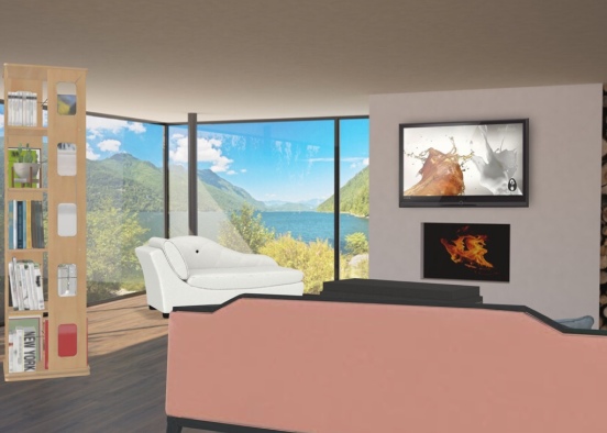 Greece house, Library and living room Design Rendering