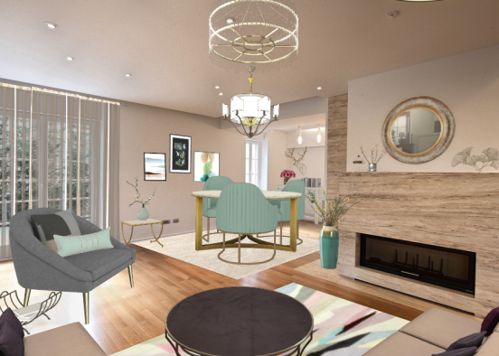 soft and gold livingroom Design Rendering