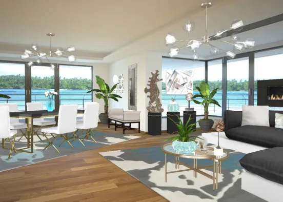 Indiana Seaside living Room/Dining  Design Rendering
