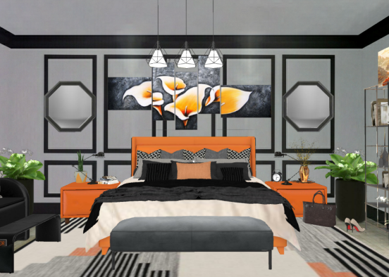 Forever Orange Master Bedroom  Design Rendering