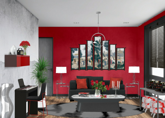 Red Oriental Entertainment Studio Room  Design Rendering