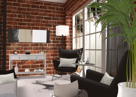 Black, Cream and White Living Room Theme Design Rendering