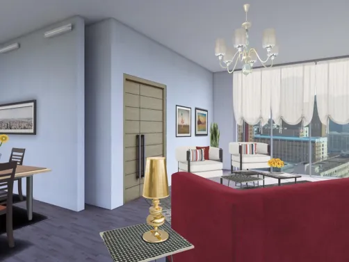 Un salón comedor, con mucha luz.