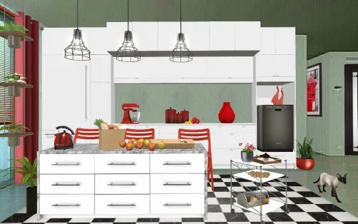 Kitchen in white and red 
