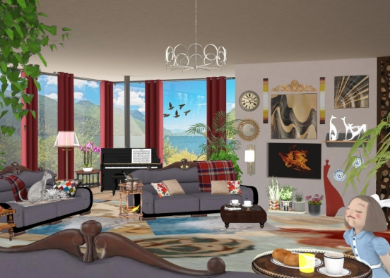 Bohemian Style Living Room Design Rendering