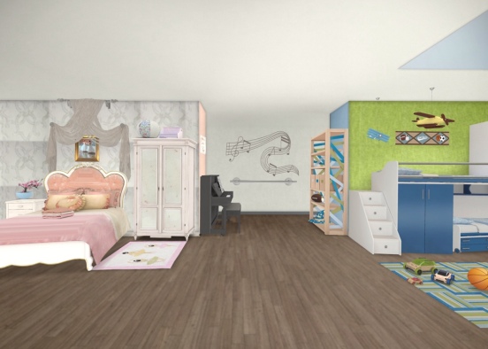brother and sister room Design Rendering